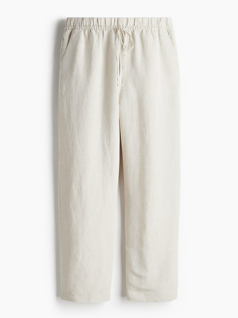 Neutral Drawstring Linen Pants - Cream